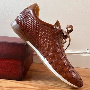Mezlan Toronado Calfskin Suede Woven Sneakers Cognac